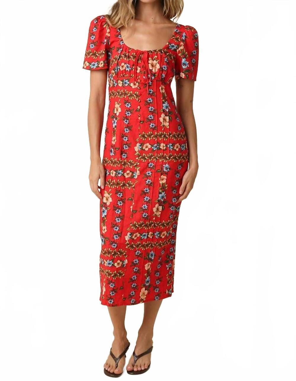 NEW OLIVACEOUS cara floral puff sleeve dress in red